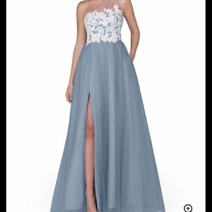 Azazie Bridesmaid One Shoulder Dress in Dusty Blue